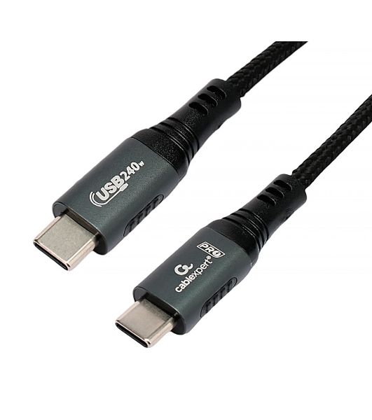 Кабель USB2.0 Cablexpert ССP-USB2.0-240W-1M Type-C/Type-C, 5А, 240Вт, PD3.1/QC4.0, медь, алюминиевые коннекторы, оплетка, 1м, черный, пакет