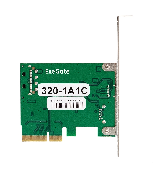 Контроллер ExeGate EXE-320-1A1C (PCI-E x4 v3.0, USB3.2 Gen2 1xType-A + 1xType-C ext., SuperSpeed+ скорость до 10 Гбит/с, разъем доп.питания, ASMedia Chipset ASM1142)