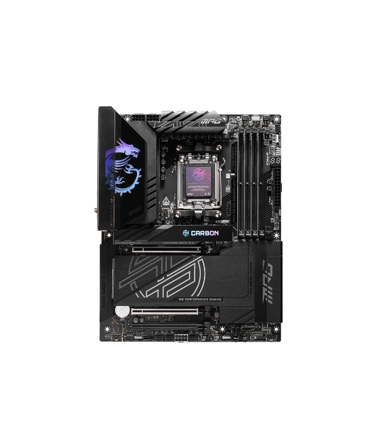 Материнская плата MSI MPG X870E CARBON WIFI, AM5, AMD X870E, 4xDDR5, 4xSATA, 4xM.2, 1xPCIe 5.0 x16, 1xPCIe 5.0 x4, 1xPCIe 4.0 x4, 1xHDMI, 2xUSB-C, 2x1Gb LAN, 9xUSB 3.2 Gen 2, 2xUSB4, 2x3.5 мм, 7.1, ATX