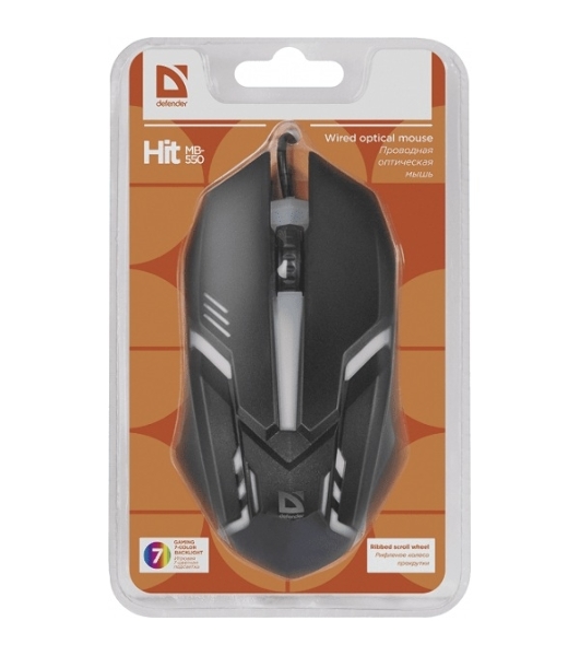 Мышь проводная Defender Hit MB-550 черный, 1600 dpi, USB, кнопки - 4