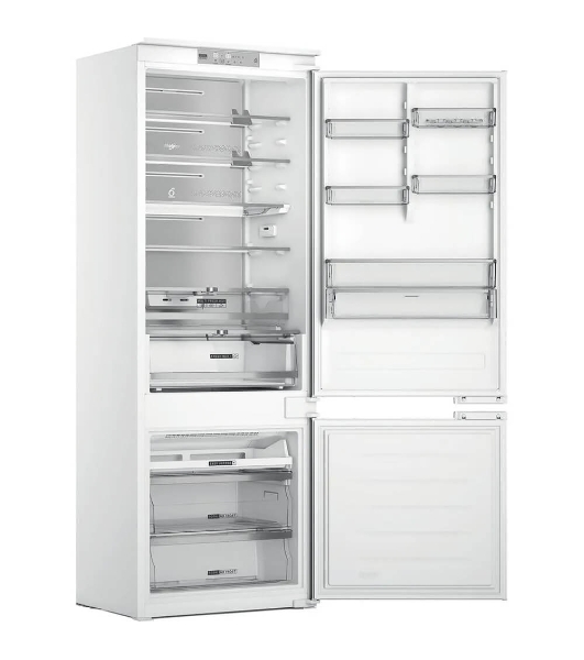 Холодильник встраиваемый Whirlpool WHSP70T241P 70 см, 193.5х54.3х69 см, 295/95 л, инверторный компрессор, автоматическая разморозка, зона свежести влажная, сенсорное управление, технология 6 SMYSL FreshControl, MultiFlow, FreezeControl, перенавешиваемые дверцы, скользящие направляющие, Италия