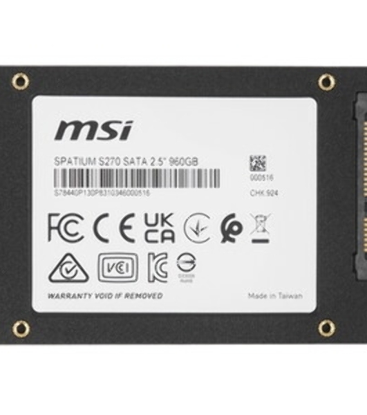 Накопитель SSD MSI SPATIUM S270, 960Gb, 2.5', SATA III, R/W 500/450