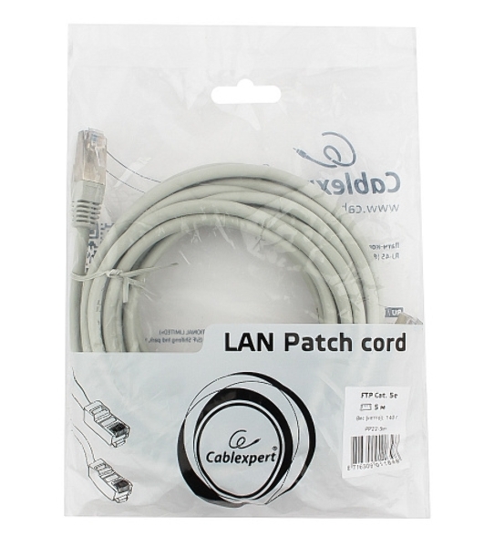 Патч-корд FTP Cablexpert cat.5e, 5м, литой, многожильный серый