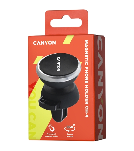 Держатель автомобильный Canyon Car Holder for Smartphones,magnetic suction function,with 2 plates(rectangle/circle), черный,40x35x50мм 0.033kg