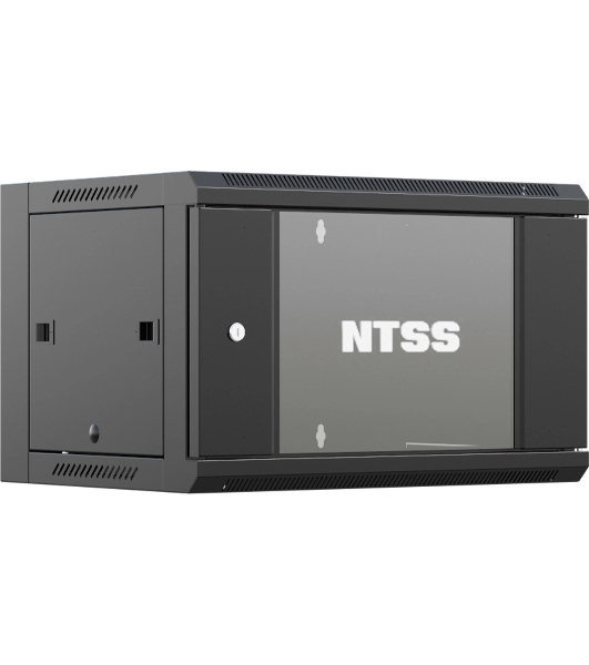 Шкаф коммутационный NTSS NTSS-W12U6045GS (NTSS-W12U6045GS-BL) настенный 12U 570x450 мм пер. дв. стекл 60 кг черный 350 мм 22.2 кг 220 град. 635 мм IP20 сталь