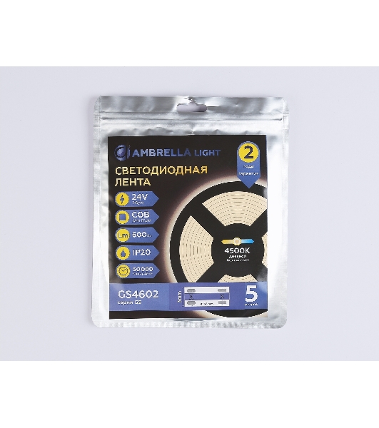 Светодиодная лента Ambrella light GS4602 COB 384Led/ 7W m/ 24V IP20 4500K/ 5m*3mm*2mm (2 конт.)