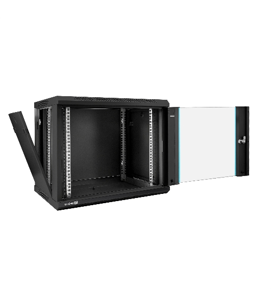 Шкаф телекоммуникационный 19' настенный 9U ExeGate EC-WM-9U.450.G.BLACK (19', 9U, 600x450x500 мм (ШхГхВ), передняя дверь закаленное стекло, съемные боковые панели, пыле- и влагозащита IP23, черный RAL 9004)
