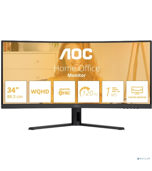 Монитор AOC 34' CU34B3E 1500R, 21:9, UWQHD, 1/4ms, 300cd, 120Hz, HDMI, DP