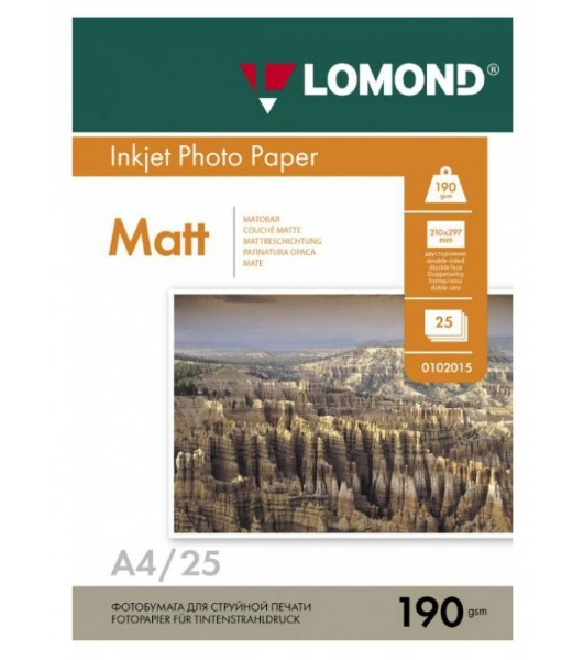 Фотобумага Lomond 0102036 A4/190г/м2/25л./белый матовое для струйной печати