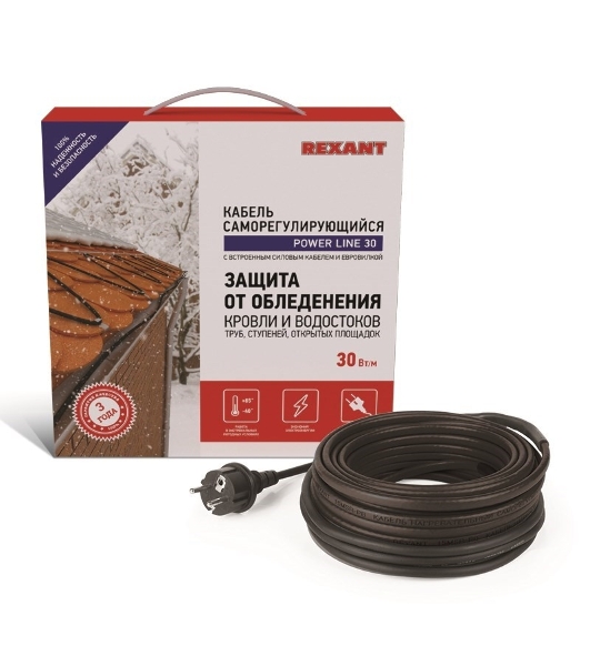 Греющий саморегулирующийся кабель Rexant POWER Line 30SRL-2CR 3M (3м/90Вт)