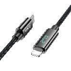 Кабель USB2.0 Hoco Type-C/Lightning, 2.4А, с дисплеем, U125, 1.2м, черный, коробка, фото3