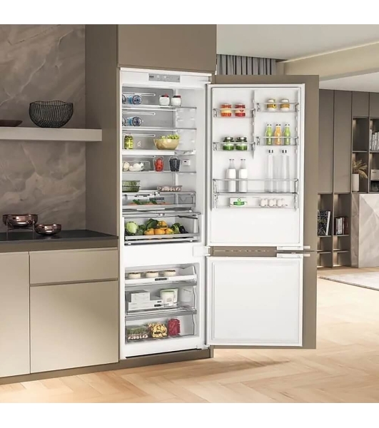 Холодильник встраиваемый Whirlpool WHSP70T241P 70 см, 193.5х54.3х69 см, 295/95 л, инверторный компрессор, автоматическая разморозка, зона свежести влажная, сенсорное управление, технология 6 SMYSL FreshControl, MultiFlow, FreezeControl, перенавешиваемые дверцы, скользящие направляющие, Италия