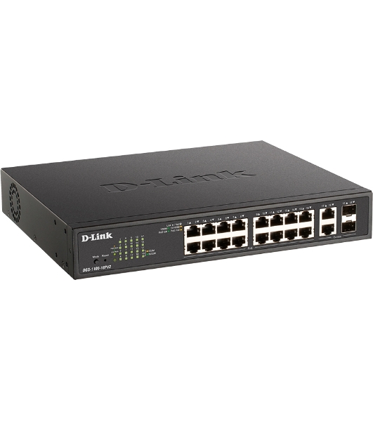 Коммутатор D-Link DGS-1100-18PV2/A3A, 16×1 Гбит/с + 2×1 Гбит/с Combo, настраиваемый