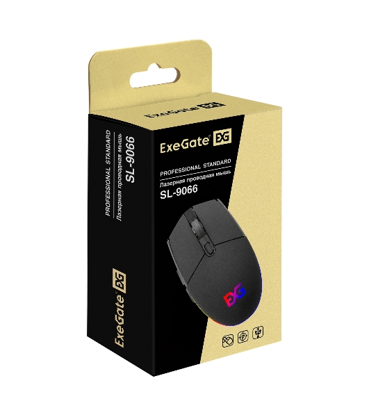 Мышь проводная ExeGate SL-9066 черный, 2400 dpi, USB, кнопки - 6