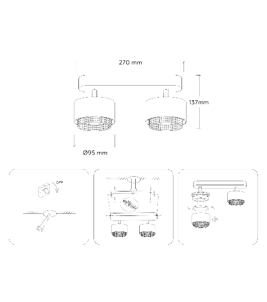 Светильник Ambrella light TN71285/2 WH/BK белый/черный GX53/2 max 12W 270*95*137
