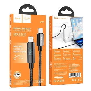Кабель USB2.0 Hoco Type-C/Lightning, 2.4А, с дисплеем, U125, 1.2м, черный, коробка