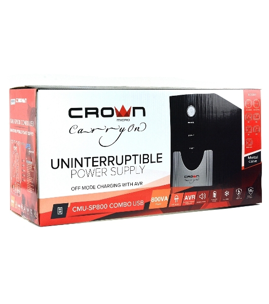 Источник бесперебойного питания Crown CMU-SP800 COMBO USB/800 ВА\480 Вт/7 x компьютерная/евророзетка (C13/Schuko)