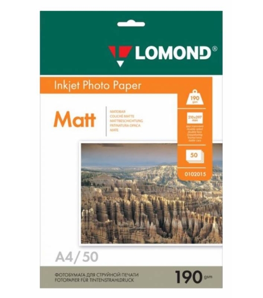 Фотобумага Lomond 0102015 A4/190г/м2/50л./белый матовое для струйной печати