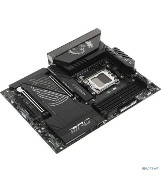 Материнская плата MSI MPG X870E CARBON WIFI, AM5, AMD X870E, 4xDDR5, 4xSATA, 4xM.2, 1xPCIe 5.0 x16, 1xPCIe 5.0 x4, 1xPCIe 4.0 x4, 1xHDMI, 2xUSB-C, 2x1Gb LAN, 9xUSB 3.2 Gen 2, 2xUSB4, 2x3.5 мм, 7.1, ATX