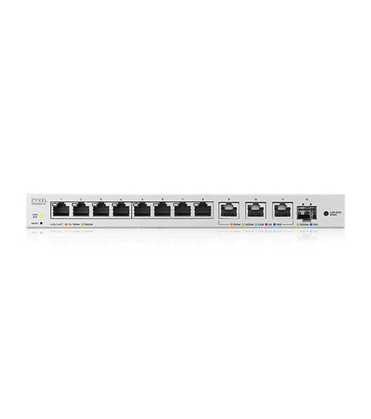 Коммутатор мультигигабитный Smart L2 коммутатор Zyxel XGS1250-12, 8xGE, 3x1/2,5/5/10G, 1xSFP+, кнопка LED ECO Mode, настольный