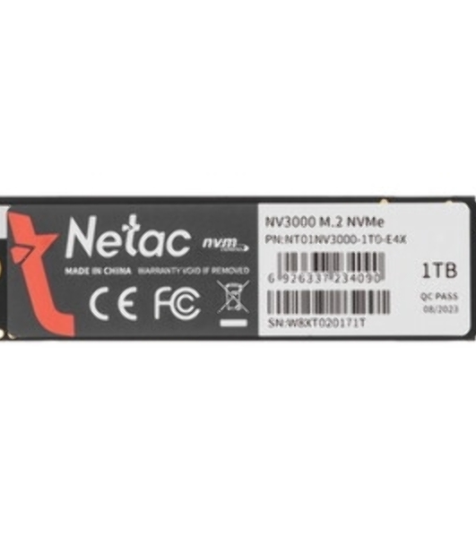 Накопитель SSD Netac NV3000, 1Tb, PCIe 3.0 x4, M.2 2280, NVMe, R/W 3100/2100