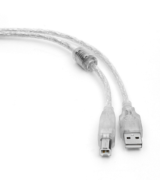 Кабель Cablexpert USB2.0 Pro, AM/BM, 2м, экран, 2 феррит.кольца, прозрачный (CCF-USB2-AMBM-TR-2M)