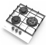 Газовая варочная панель Evelux HEG 425 WG Hi-Tech, 45 см, 3 конфорки, WOK-конфорка, чугунные решетки, газ-контроль, электроподжиг, механическое управление, белый, фото4