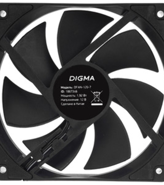 Вентилятор для корпуса Digma DFAN-120-7 черный, 120 мм, 1200 об/мин, 23 дБ, 4 pin
