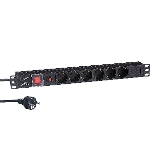 Блок розеток горизонтальный ExeGate ServerPro PDU-19H606 Al-6S-EU2-SW-O, 19', 1U, Алюминий, 6 Schuko, кабель с евровилкой VDE-250V-16A-3*1.5мм2, 2 метра, выкл. с подсветкой, защита от перегрузки, черный