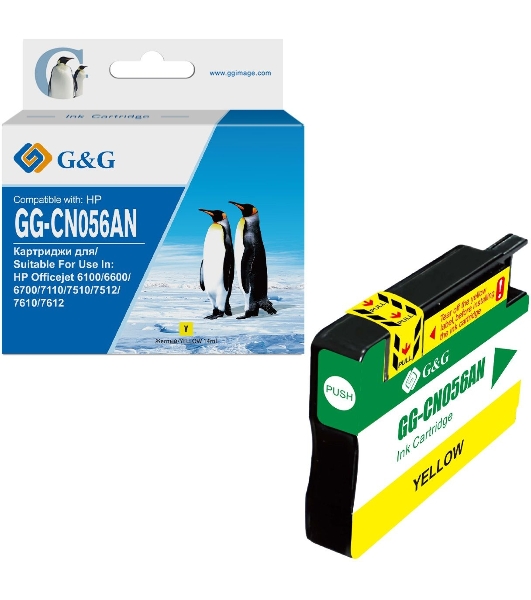 Картридж струйный G&G GG-CN056AN желтый (14 мл) для HP Officejet 6100/6600/6700/7110/7510/7610/7612