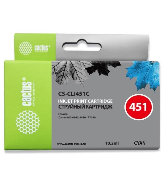 Картридж струйный Cactus CS-CLI451C голубой (10,2 мл) для Canon MG 6340/5440/IP7240