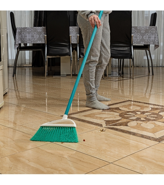 Щетка Home Palisad пластмасс. для подмет. пола, премиум, 23 см, c черенком, 120 см, бирюз. щетина