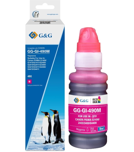 Чернила G&G GG-GI-490M GI-490 пурпурный 70мл для Canon Pixma G1400/G2400/G3400/G4400