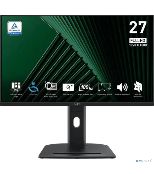 Монитор 27' MSI Pro MP275PG IPS 1920x1080, 100 Гц, 4 мс, 16:9, 300 кд/м², HDMI 1.4b, DP 1.2a, VGA, 3.5 мм, (2x2 Вт), Tilt, Swivel, Height, Pivot, черный