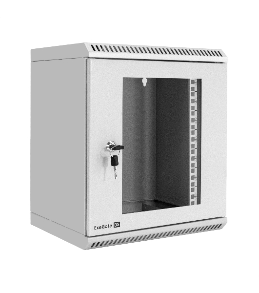 Шкаф телекоммуникационный 10' настенный 9U ExeGate EC-WM-9U.280.G.GREY (10”, 9U, 350x280x420mm (ШхГхВ), передняя дверь закаленное стекло, пыле- и влагозащита IP23, светло-серый RAL 7035)