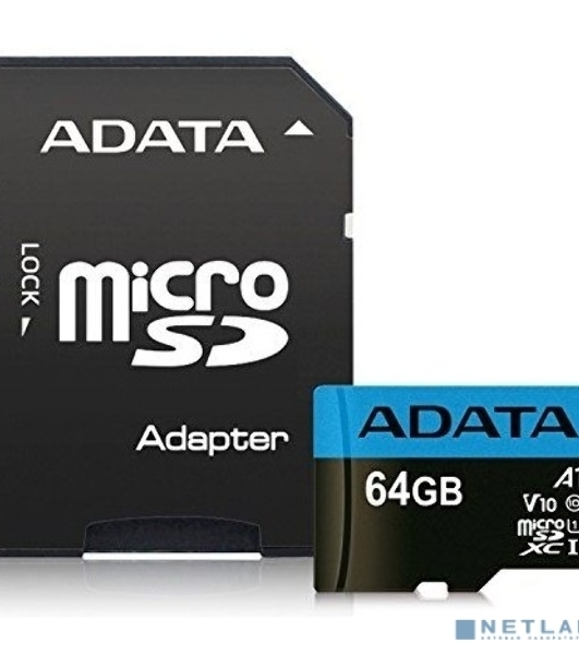 Флеш карта microSD 64Gb ADATA microSDHC Class 10 UHS-I A1 100/25 MB/s (SD адаптер)