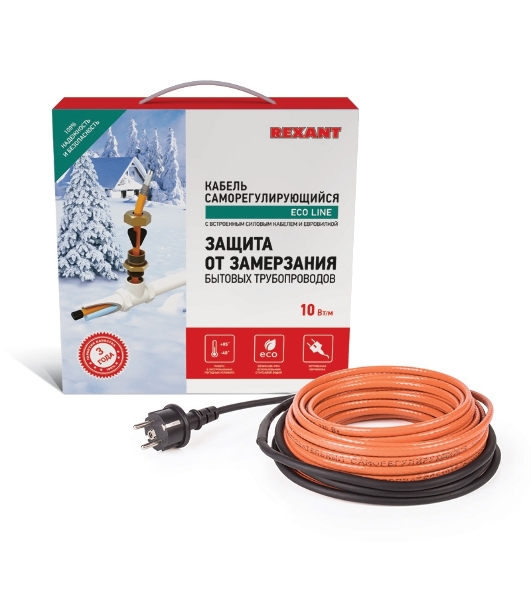 Греющий саморегулирующийся кабель Rexant (в трубу) 10HTM2-CT (15м/150Вт)