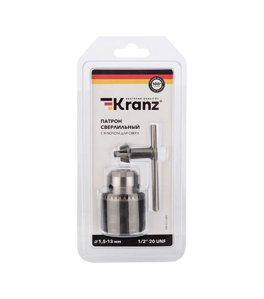 Патрон сверлильный Kranz с ключом для сверл 1.5-13.0мм 1/2-20UNF