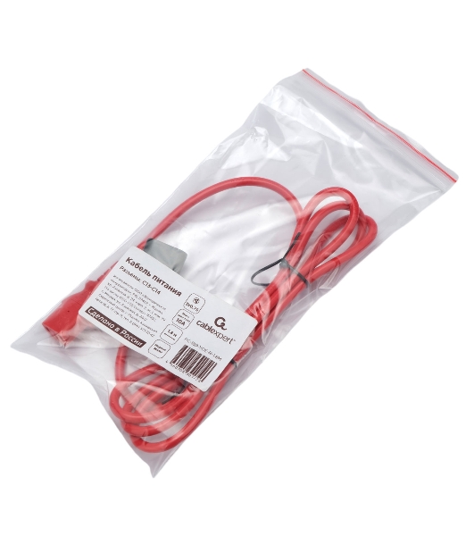 Кабель питания Cablexpert PC-189-VDE-R-1.8M, C13-С14, 3x0.75мм2, 10A, с заземлением, медь, 1.8м, красный, пакет