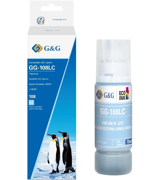 Чернила G&G GG-108LC C13T09C54A светло-голубой70мл для Epson Ecotank L8050/L18050