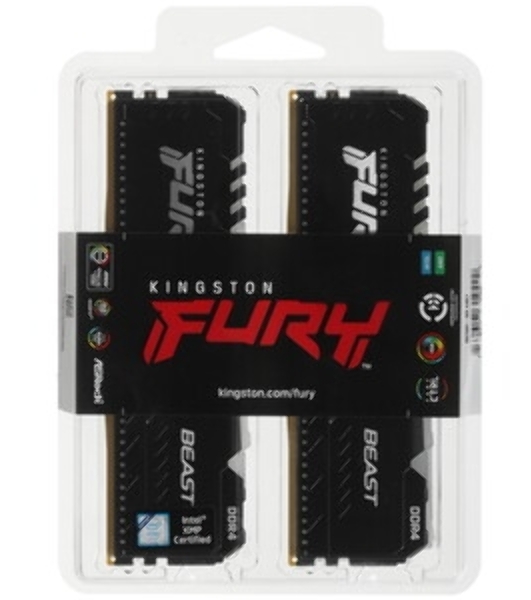 Оперативная память Kingston Fury Beast, DDR4, 16GB (2x8GB), 3200MHz, CL16, DIMM, с радиатором, черный