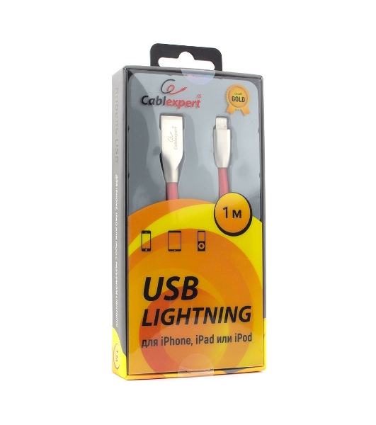 Кабель Cablexpert для Apple CC-G-APUSB01R-1M, AM/Lightning, серия Gold, длина 1м, красный, блистер