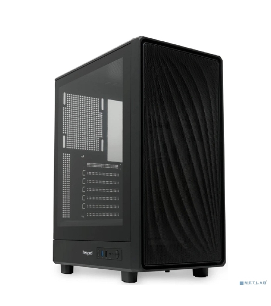 Компьютерный корпус без блока питания HSPD M510, Mesh Mid Tower, черный, TG, 0.5 SPCC, no fans ATX, mATX, mITX 180/280/160мм 1x2.5', 1x3.5', 7xPCI 1xUSB-A 3.0, 1xUSB-A 1.0 517x277x418мм