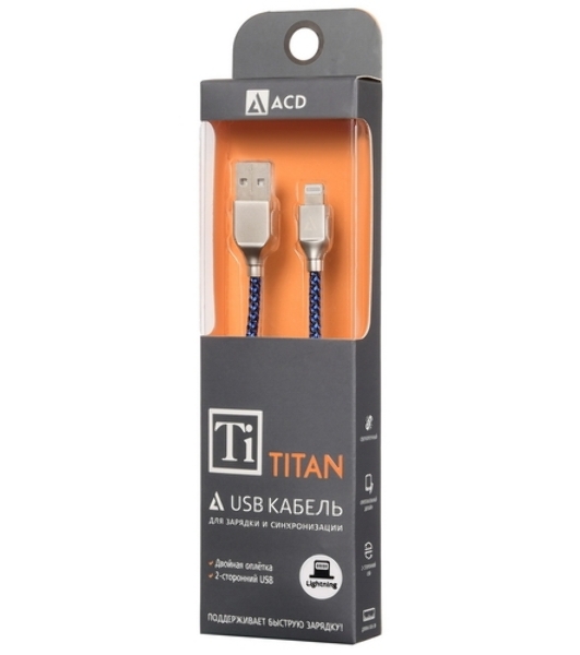 Кабель USB ACD-Titan Lightning - USB-A Нейлон, 1м, сине-черный