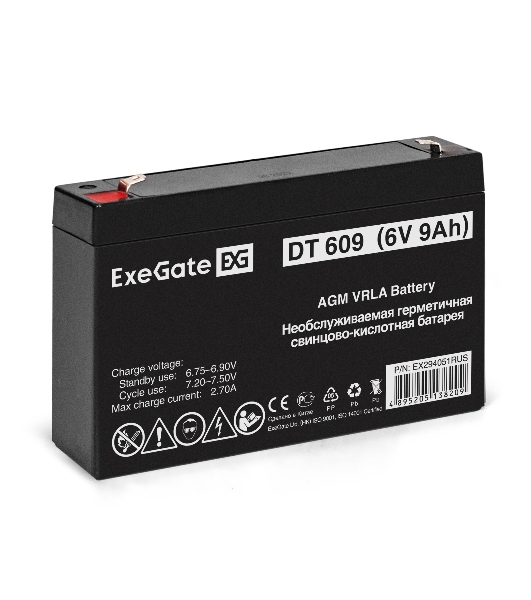 Аккумуляторная батарея ExeGate DT 609 (6V 9Ah, клеммы F1)