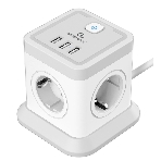 Сетевой фильтр Cablexpert Tower, TWR-4-U3-W-3, 4 р, 10А, 3xUSB, 3.1А, 3 м, ур.защиты 2+, белый, коробка, фото 1
