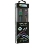 Кабель Qumo Type-С кабель, 1м, USB 2.0, 5В, 2А, 10Вт, тканевая оплетка, стальной коннектор, черный, фото 1