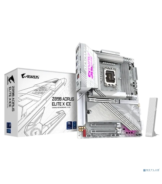 Материнская плата Gigabyte Z890 AORUS ELITE X ICE, LGA 1851, Intel Z890, 4xDDR5, 4xSATA, 5xM.2, 1xPCIe 5.0 x16, 1xPCIe 4.0 x4, 1xPCIe 4.0 x1, 1x 2.5Gb LAN, 4xUSB-A 3.2 Gen 1, 2xUSB-A 3.2 Gen 2, 4xUSB-A 2.0, 1xUSB-C (Thunderbolt 4), 2x3.5 мм, 7.1, ATX