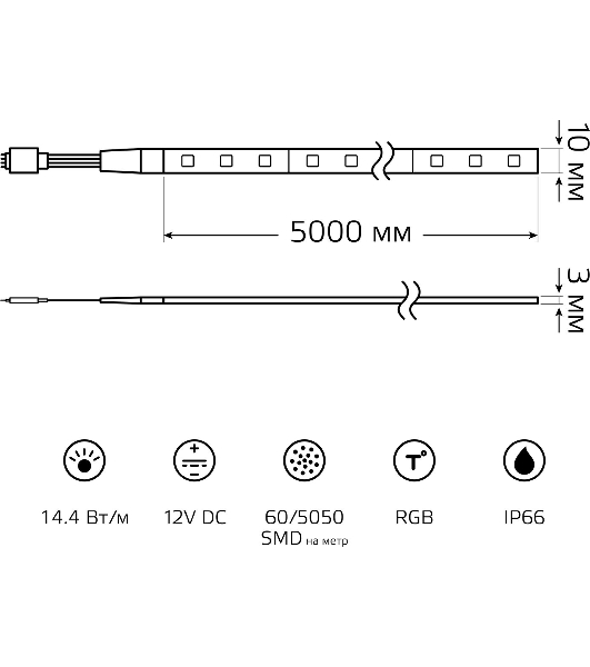 Лента светодиодная LED Gauss 5050 -SMD 14.4W 12V DC RGb IP66 (блистер 5м)
