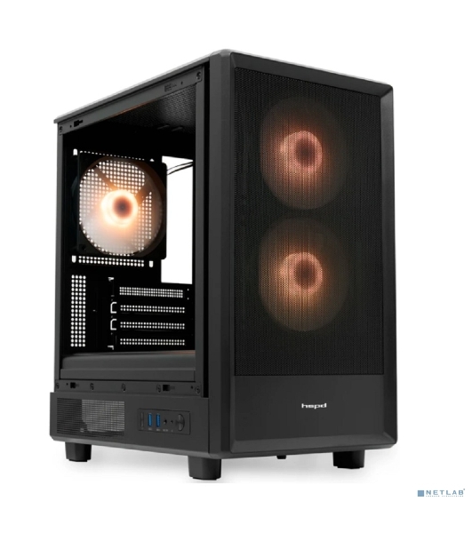 Компьютерный корпус HSPD M310, Mesh Mini-tower, черный, TG, 0.4 SPCC, 3x120мм ARGb mATX, mITX 180/280/160мм 1x2.5', 1x3.5', 4xPCI 2xUSB-A 3.0 452x277x418мм